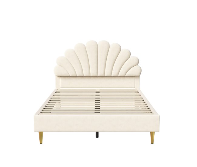 Cama doble acolchada con somier de láminas 140x203 Beige