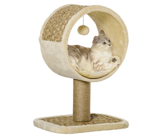 Árbol para Gatos Aglomerado de Madera, Felpa, Yute y Algas PawHut Beige