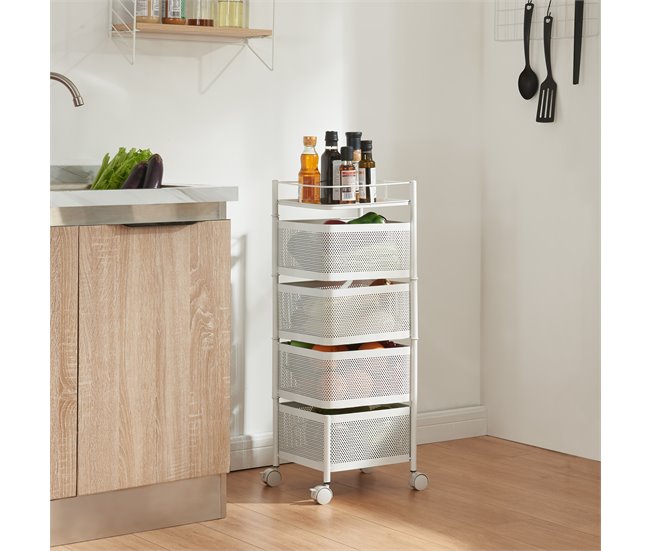 [en.casa] Carrito de cocina Sunndal con 4 cestas acero 27 Blanco