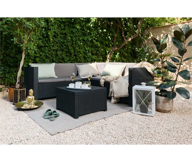 Set jardín OASIS con sofá rinconera 5 plazas y mesa de centro Grafito