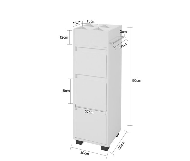 Armario Auxiliar Baño con 3 cajones BZR29-W SoBuy Blanco