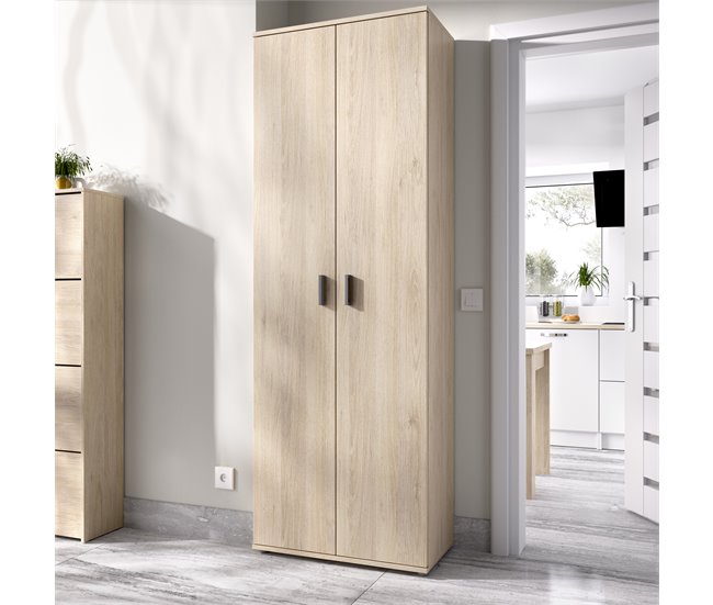 Armario Multiusos 2 Puertas con 6 Estantes Natural