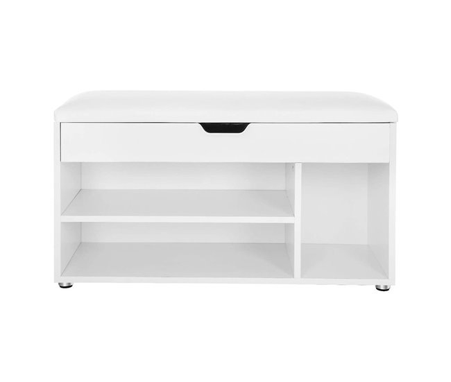 Banco de zapatos con 3 compartimentos y 1 espacio de almacenamiento con asiento cómodo - H44 cm Blanco