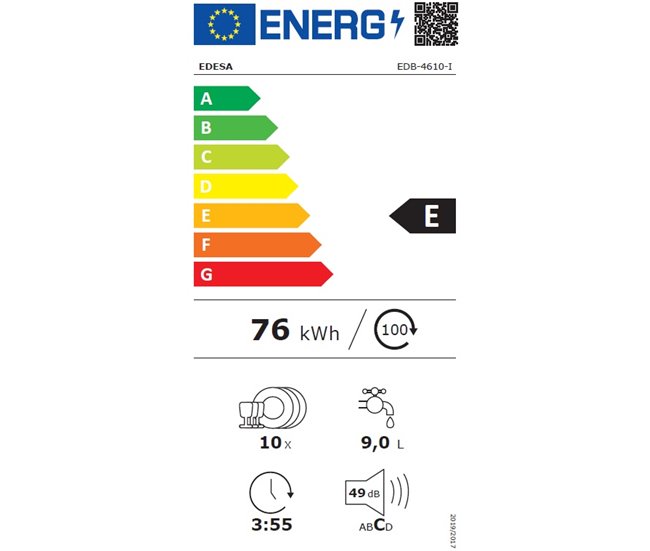 Lavavajillas integrable EDESA EDB-4610-I 45cm 10 cubiertos Blanco