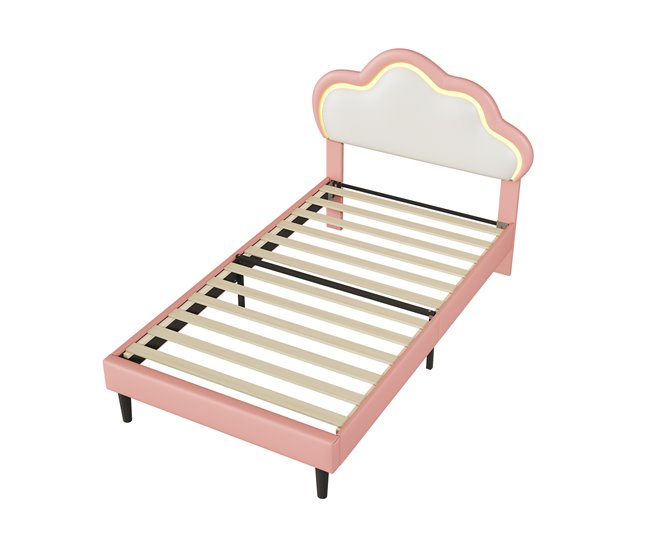 Cama tapizada de con cabecero ajustable, LED 100x202 Rosa