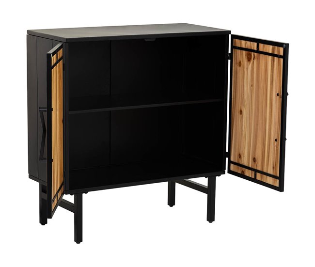 Aparador de metal y madera 2 puertas Negro