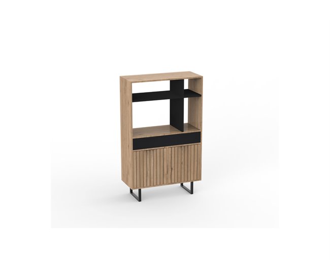 Buffet de cocina bajo OBIN. 2 Puertas y 1 cajón. Negro/ Madera