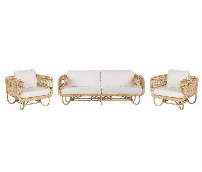Beliani Conjunto de jardín Ratán DOLCEDO Blanco/ Beige