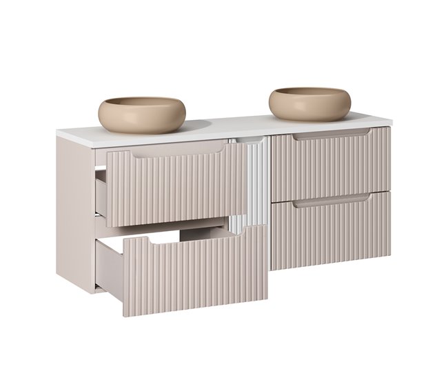 Mueble doble lavabo 4 cajones Riva 140 Blanco/ Beige
