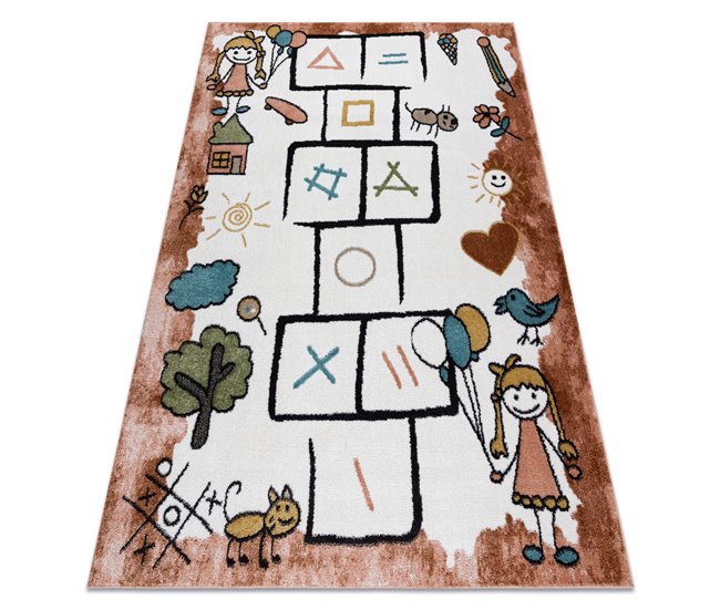 Alfombra FUN Hop para niños rayuela animales 160x220 Rosa