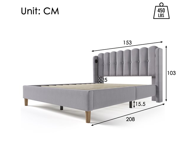 Camas de matrimonio 153x208 Gris