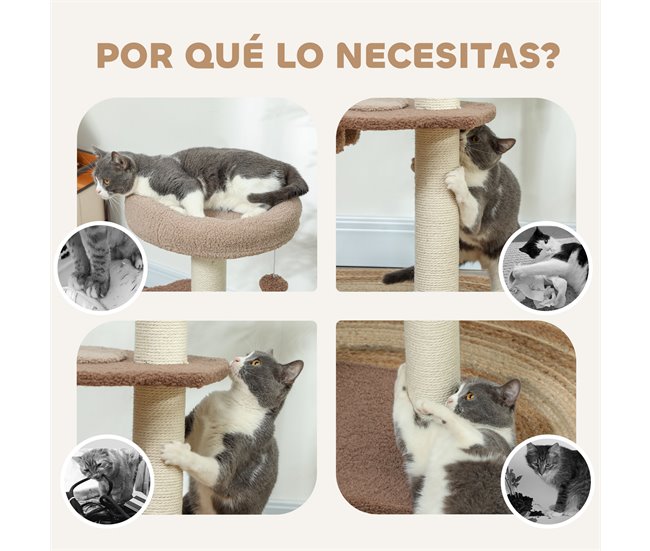 Árbol para Gatos Aglomerado de madera, Poliéster PawHut Marron