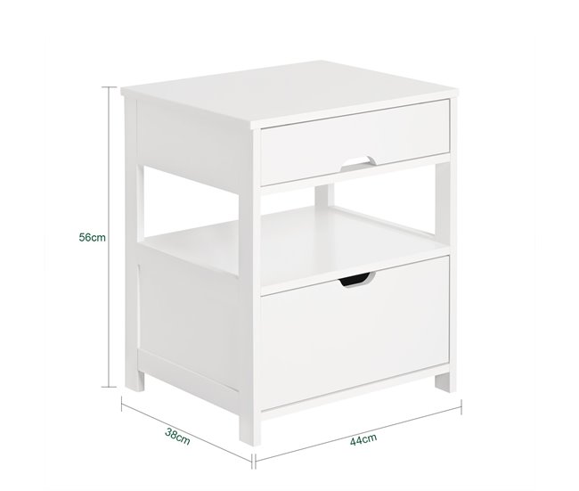 Mesita de Noche Dormitorio con 2 cajones FRG258-W SoBuy Blanco