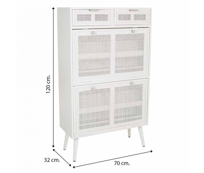 Mueble zapatero de madera y rejilla 70 Blanco