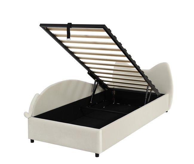 Cama con almacenaje de terciopelo Beige