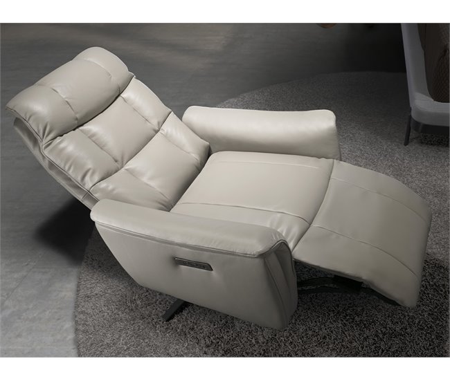 Sillón relax giratorio piel gris Gris/ Madera
