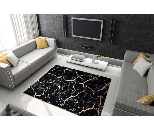 Alfombra GLOSS moderno 410A 86 Mármol Roca elegante glamour 240x330 Negro