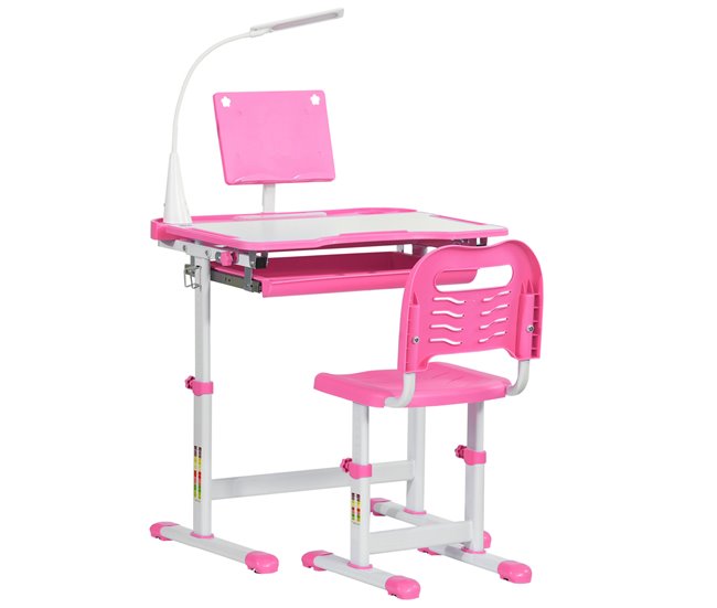 Escritorio Infantil MDF, Acero HOMCOM 70x50 Rosa