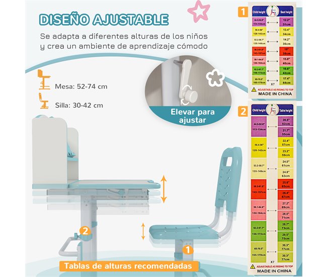Pupitre Infantil PP, MDF, Acero ZONEKIZ 54x80 Azul