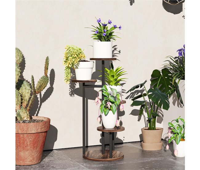 Estantería para Plantas Acero, Madera de Abeto Outsunny Marron