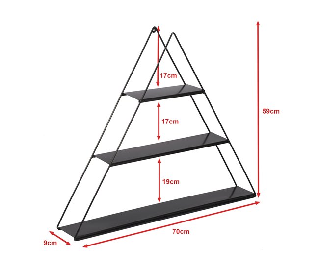 Estantería de pared Polvijärvi con 3 estantes Negro