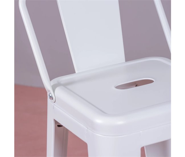 Taburete metálico industrial con respaldo bajo  - Bistro Blanco