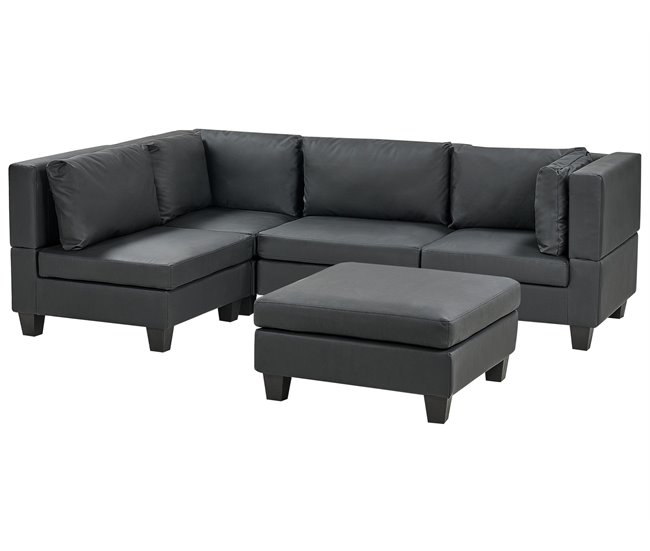 Beliani Sofá esquinero con reposapiés Piel sintética UNSTAD Negro