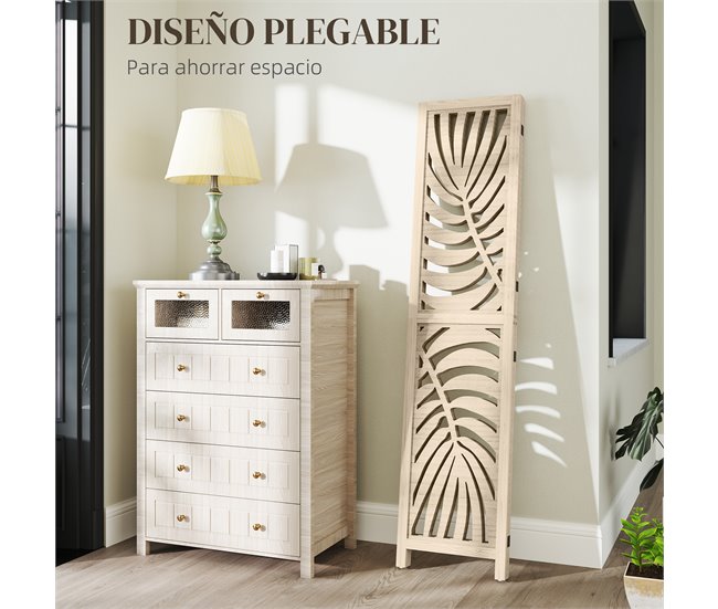 Biombo Madera de Paulownia HOMCOM, hogar - decoración Marron