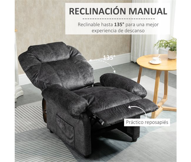 Sillón Relax Reclinable Poliéster, Espuma, Metal HOMCOM Negro