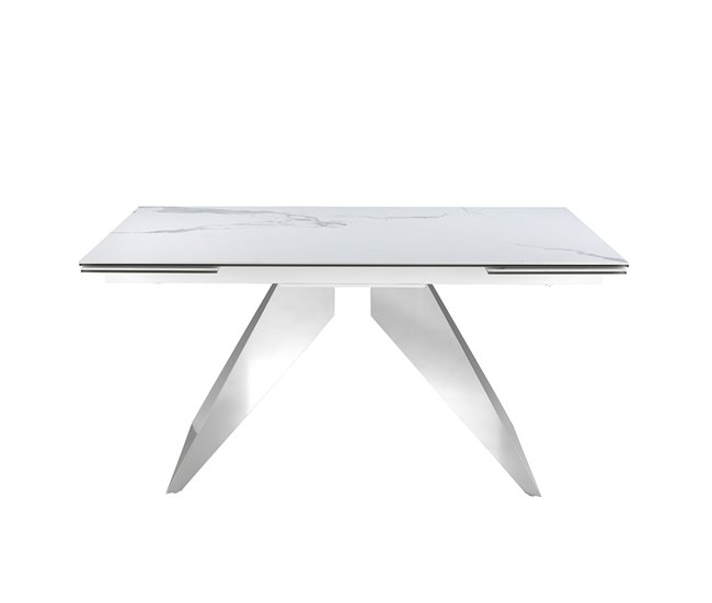 ANGEL CERDA Mesa comedor extensible rectangular mármol porcelánico y acero cromado 240x90 Blanco/ Gris