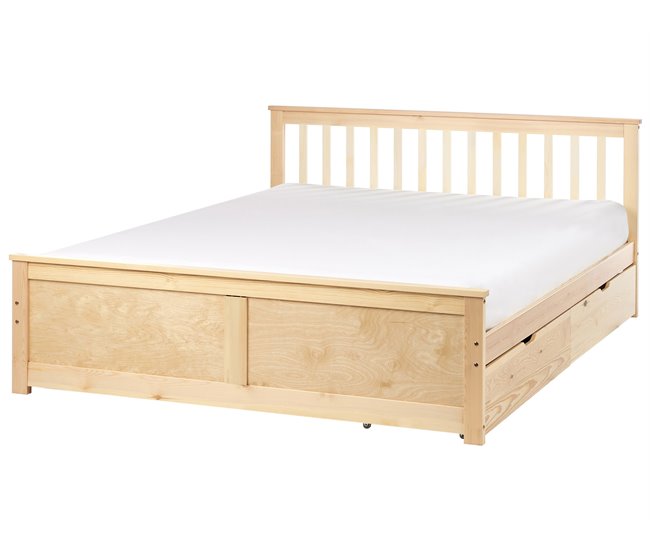 Beliani Cama con cajones Madera de pino OLENDON 169x206 Blanco