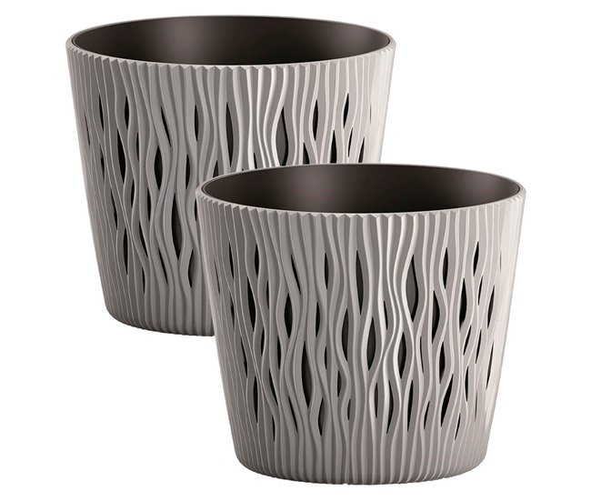 2x Maceta redonda de plastico Sandy Round Gris