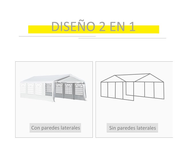 Carpa de Jardín Acero y PE Outsunny 800x400 Blanco