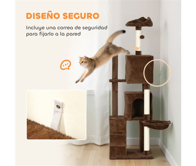 Árbol para Gatos Aglomerado de Madera, Felpa PawHut Marron