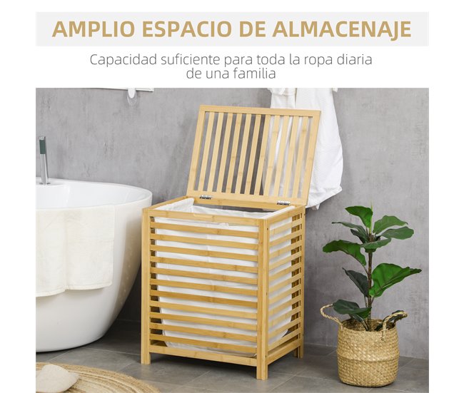Cesto para Ropa Bambú, Poliéster con algodón HOMCOM, hogar - baño Marron