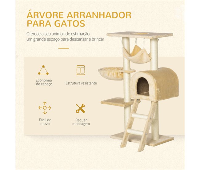 Árbol Rascador para Gatos Aglomerado de Madera, Felpa, Sisal Beige