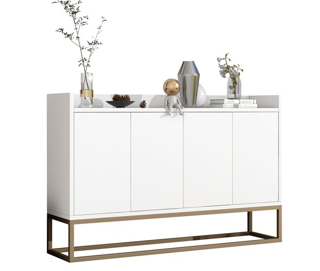 Aparador, 4 puertas, mueble comedor, comedor, sala, cocina 120 Blanco
