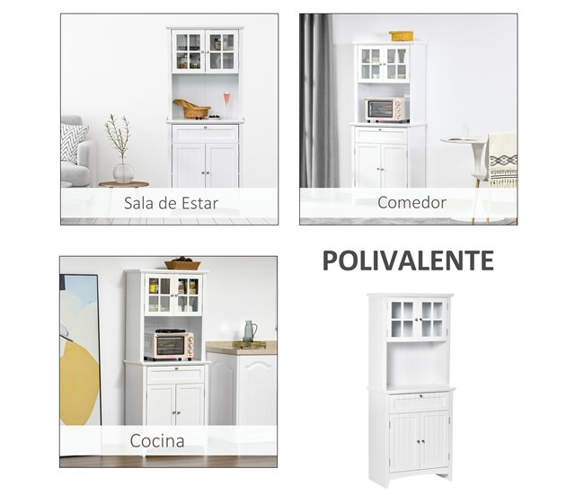 Alacena de Cocina MDF, Vidrio Templado HOMCOM, hogar - cocina 68 Blanco