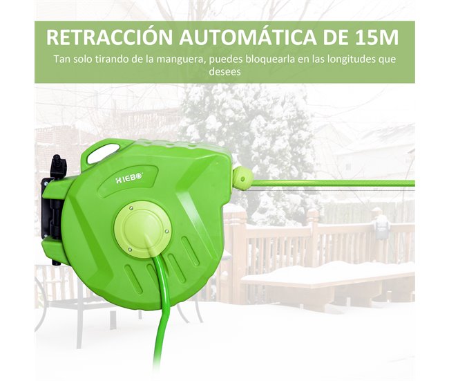 Carrete para Manguera PP, PVC Outsunny Verde