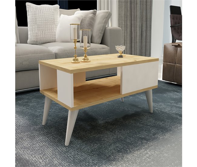 Mesa de centro Ludvika aglomerado/plástico 90x45 Roble