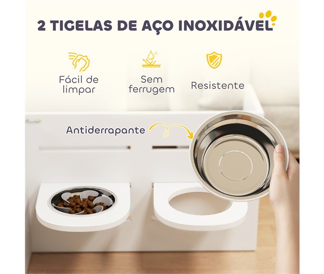 Comedero Perros Elevado MDF, Acero PawHut Blanco
