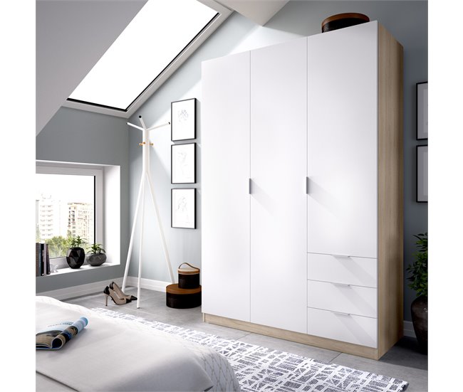 Armario de 3 puertas y 3 cajones Essen 121 Blanco Brillo