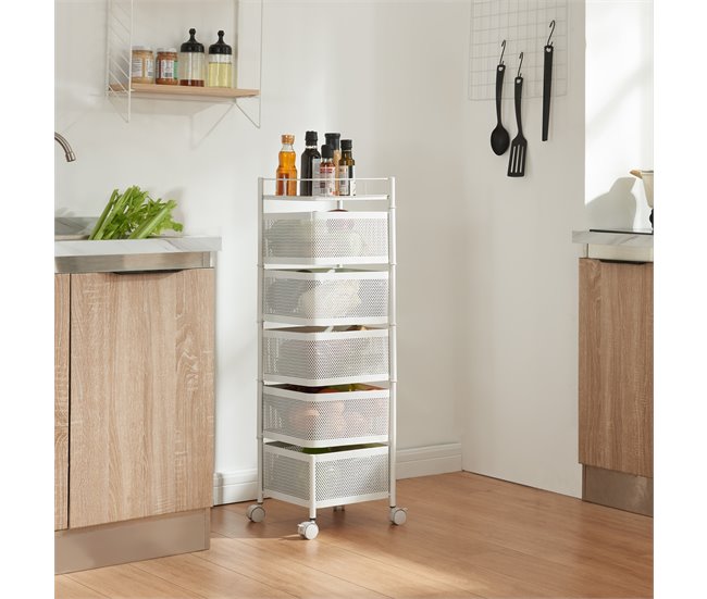 [en.casa] Carrito de cocina Sunndal con 5 cestas acero 27 Blanco