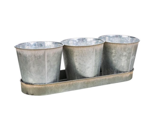3 Cubos de metal y Bandeja Gris