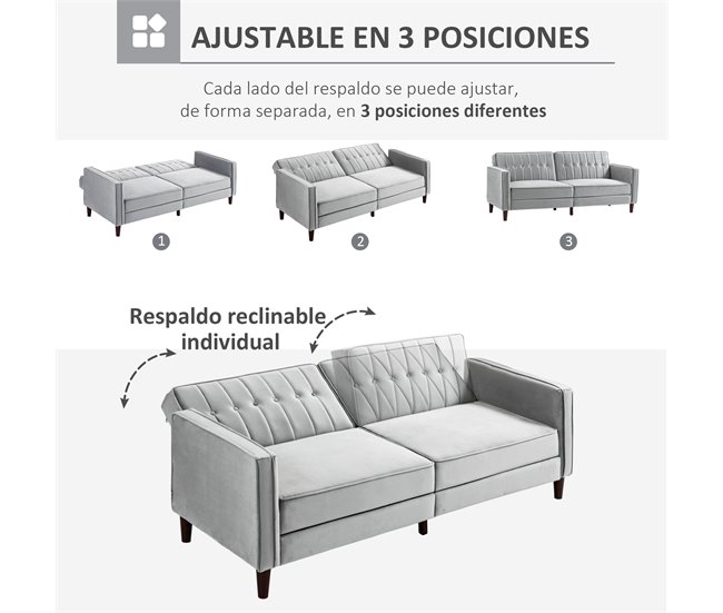 Sofá Cama Terciopelo HOMCOM, hogar - muebles de salón Gris