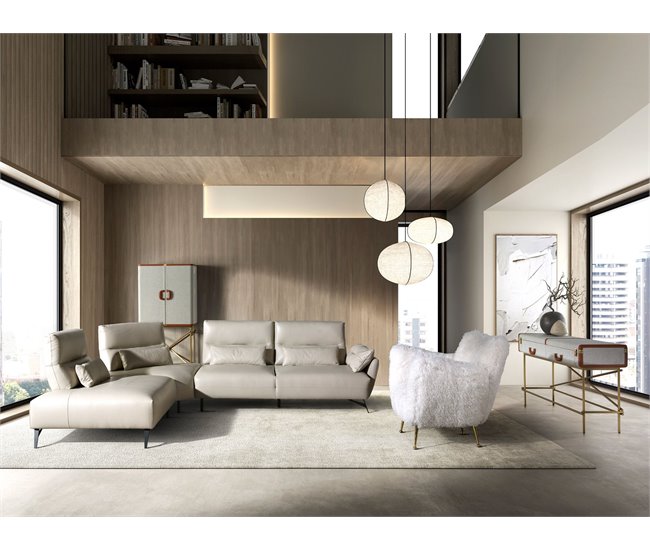 ANGEL CERDA Sofá chaise longue izquierda piel Arena