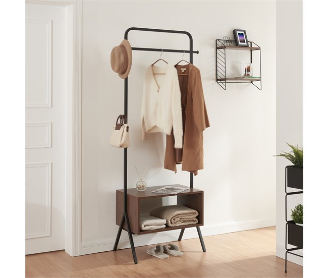 Perchero burro Averøy con perchas acero 180x74x42cm Negro Nogal