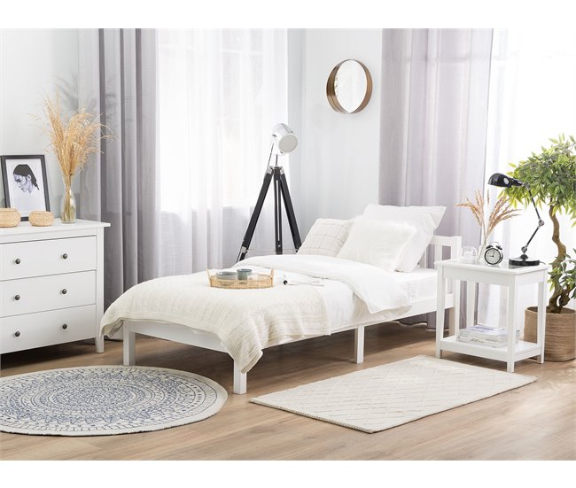 Beliani Cama con somier Madera de pino FLORAC Blanco