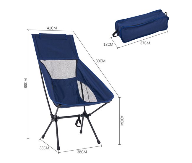 2 Sillas Plegables Camping Ligera con Respaldo Alto Azul Marino