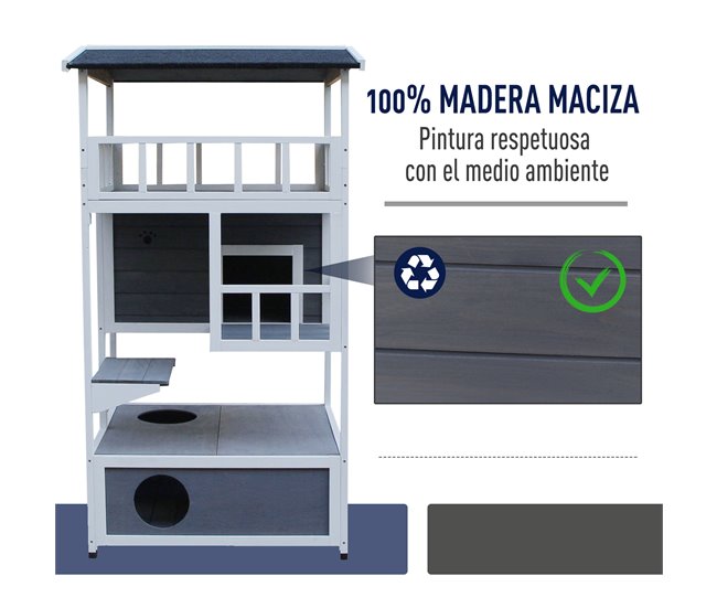 Caseta para Gatos Madera de Abeto PawHut Multicolor